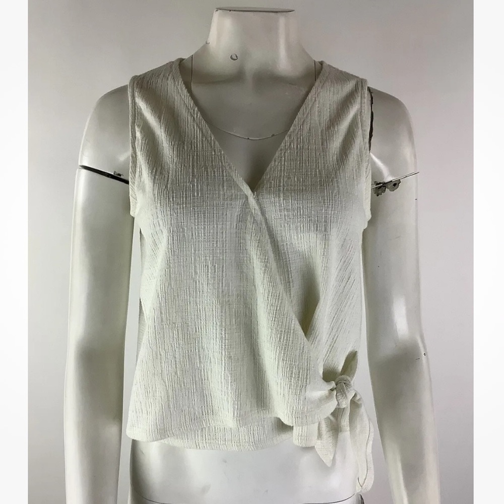 Madewell Sz M Tie Front Cropped Tank Top Cream Cotton Polyester V Neck Style
